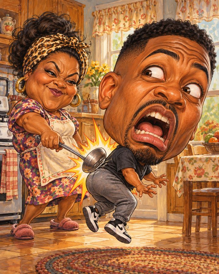 Mom's back smack — caricature example
