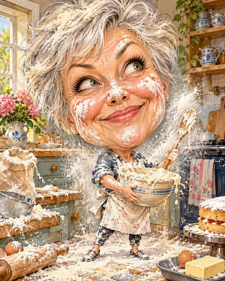 Baking flour bomb — caricature example