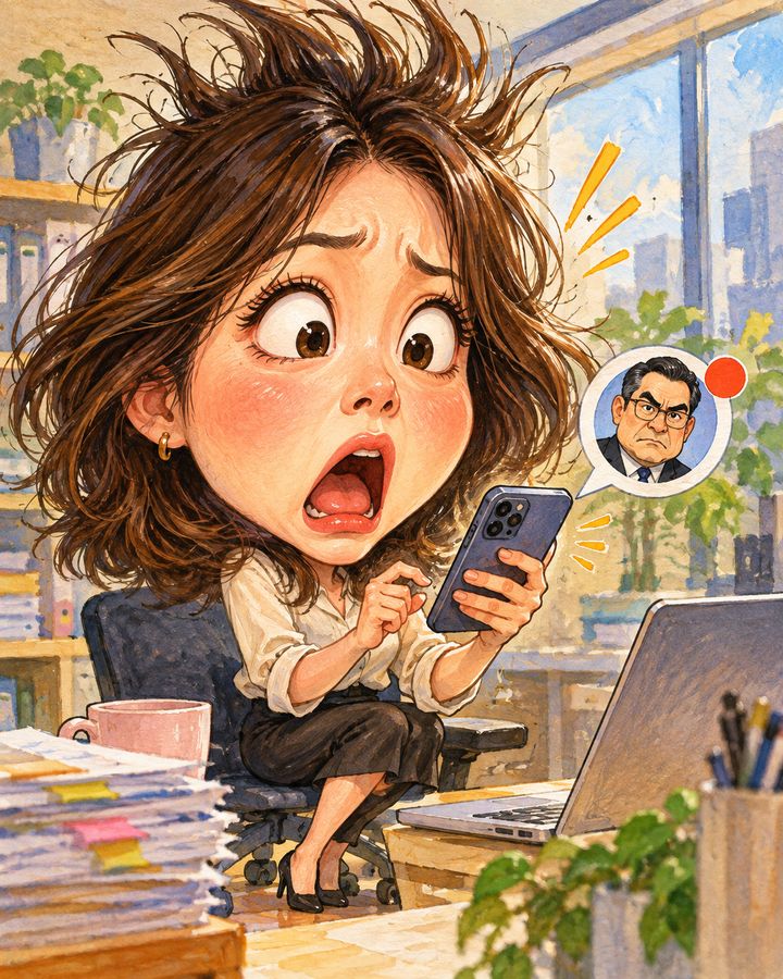 上司からのメッセージ恐怖 似顔絵の例