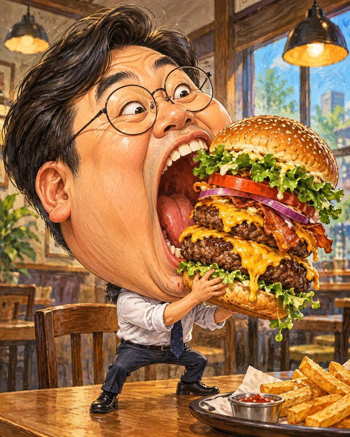 巨大バーガー 似顔絵の例