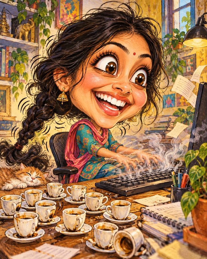 カフェイン過多 似顔絵の例