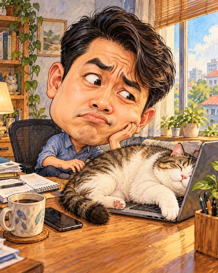 Cat on the keyboard — caricature example