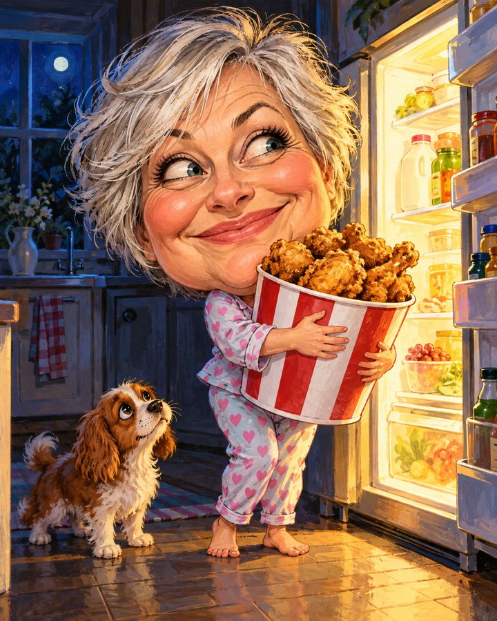 Midnight fried chicken — caricature example