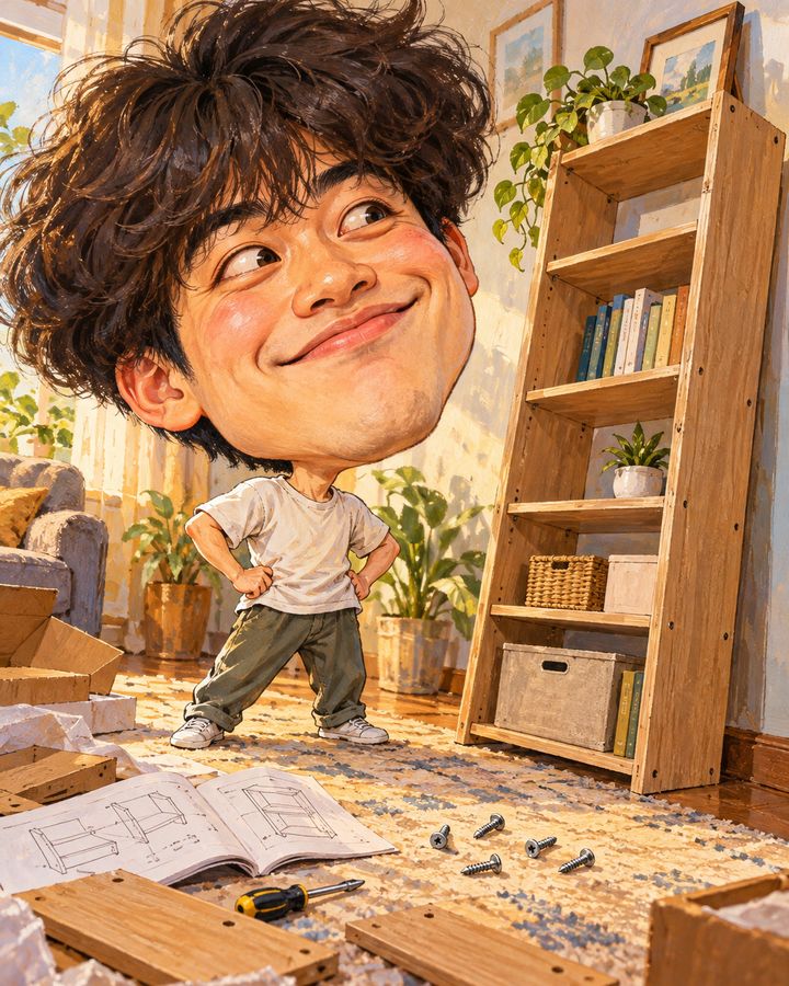 組み立て家具のネジ 似顔絵の例