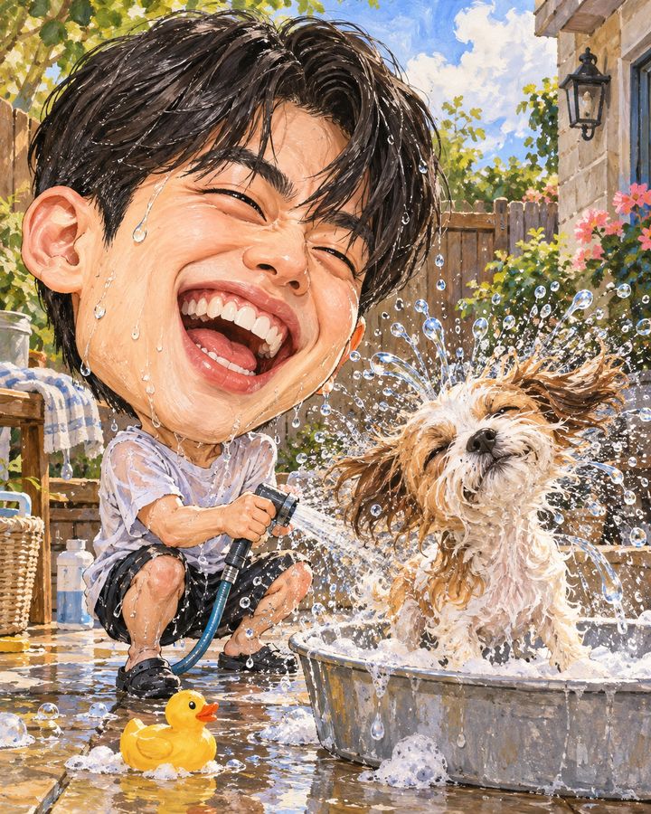 Dog shake-off — caricature example