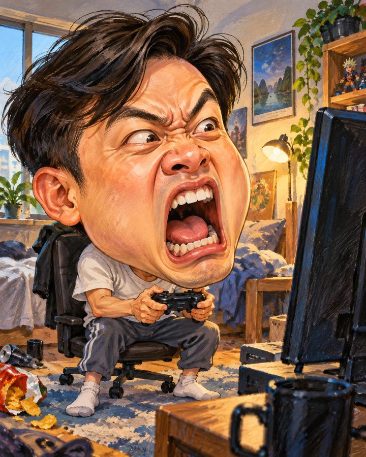 Game over rage — caricature example