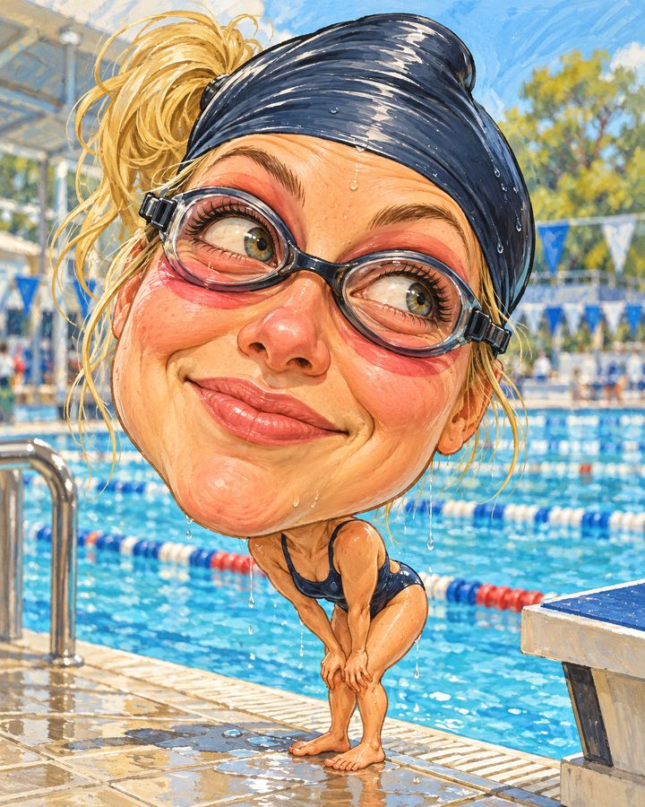 Pool goggle marks — caricature example