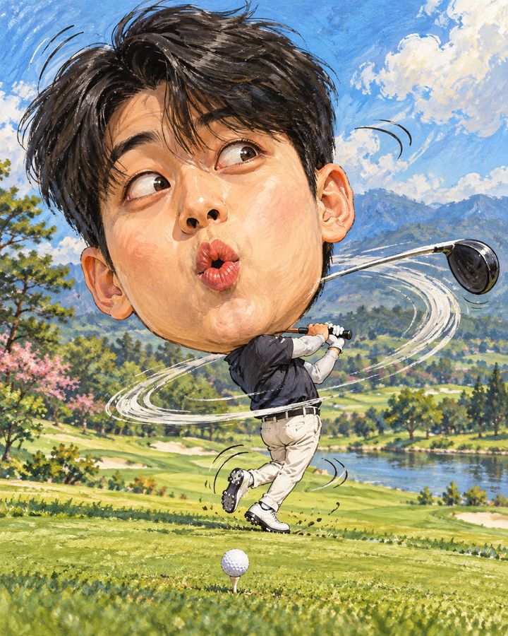 Golf air swing — caricature example