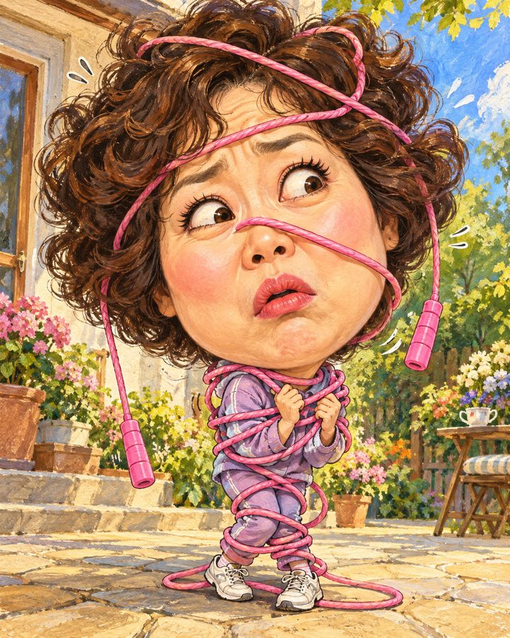 縄跳びでぐるぐる 似顔絵の例