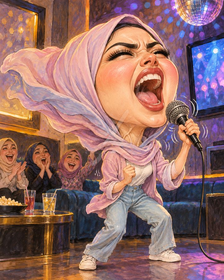 Karaoke high note — caricature example