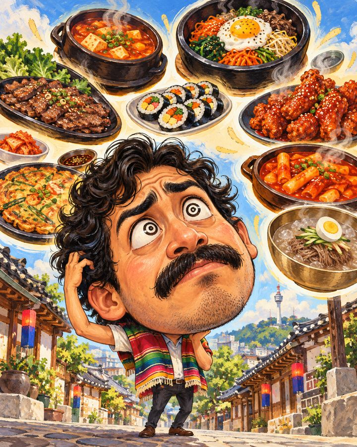 ランチメニューの悩み 似顔絵の例