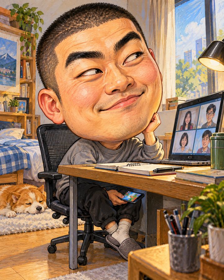 オンライン授業 似顔絵の例
