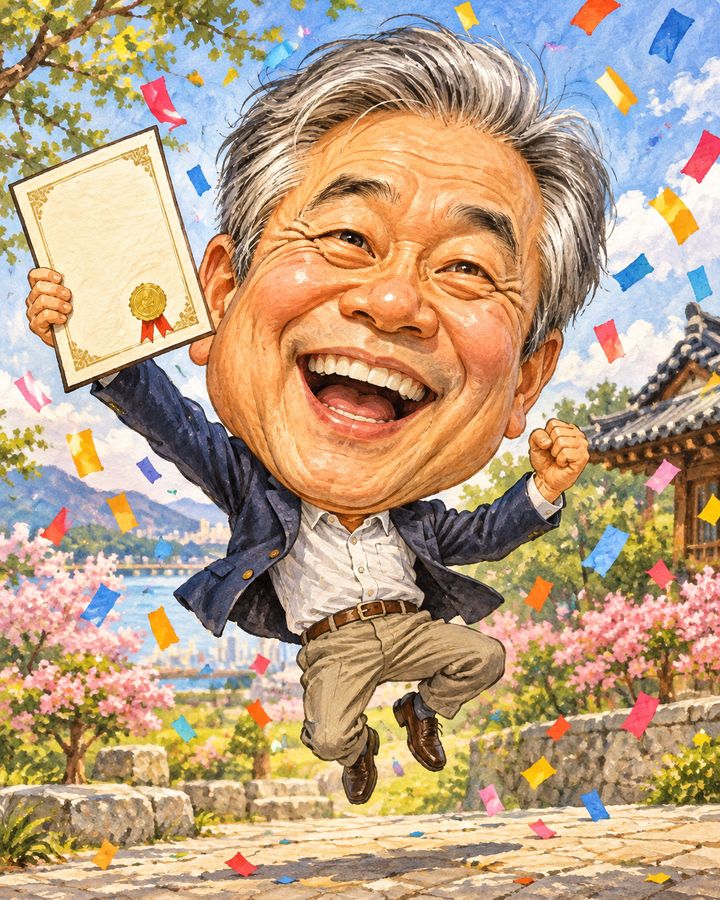 Passed the exam! — caricature example