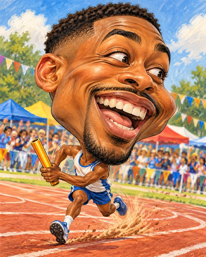 リレーのアンカー 似顔絵の例