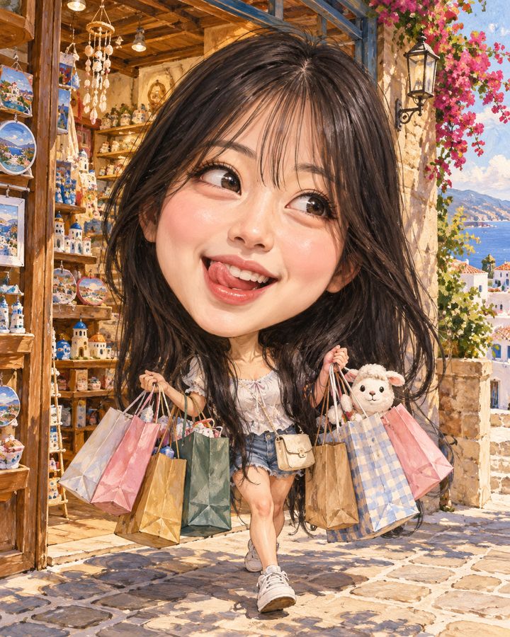 お土産爆買い 似顔絵の例