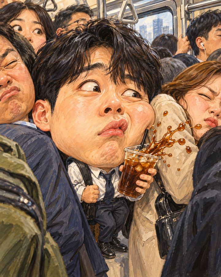 Rush-hour subway — caricature example