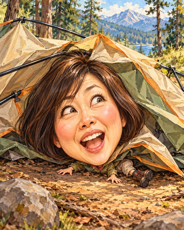 テントが崩れた 似顔絵の例