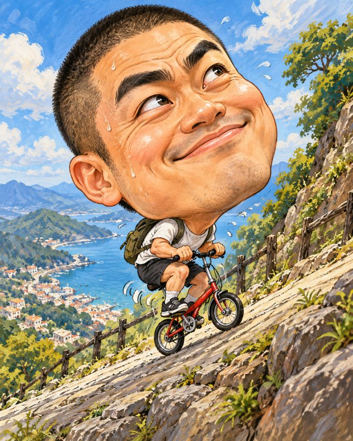 坂道サイクリング 似顔絵の例