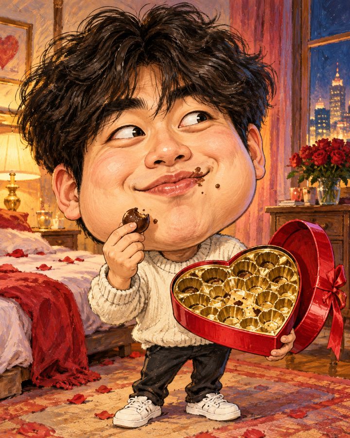 혼자 다 먹은 초콜릿 캐리커처 예시