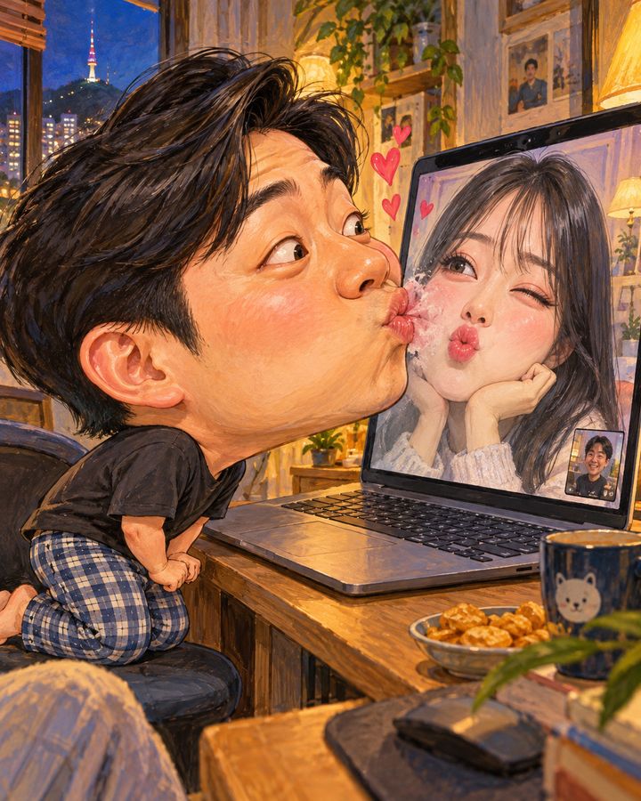 遠距離ビデオ通話 似顔絵の例