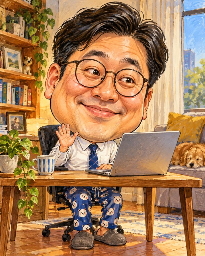 在宅のビデオ会議 似顔絵の例