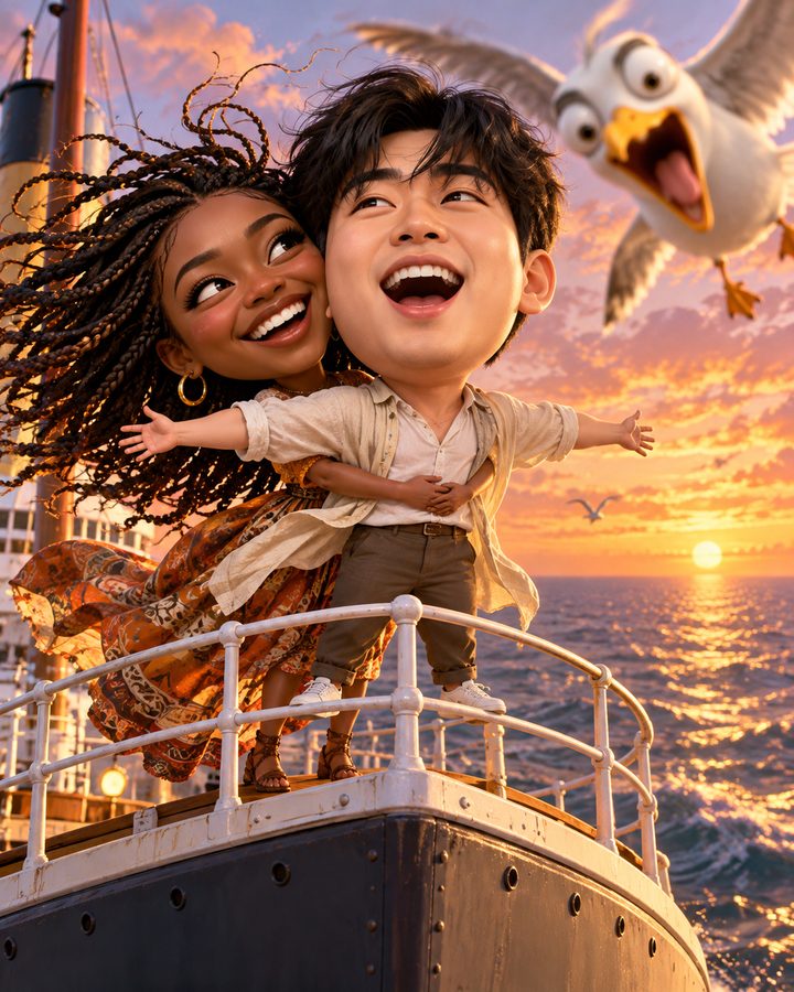 뱃머리 두 팔 벌리기 3D 캐리커처 예시