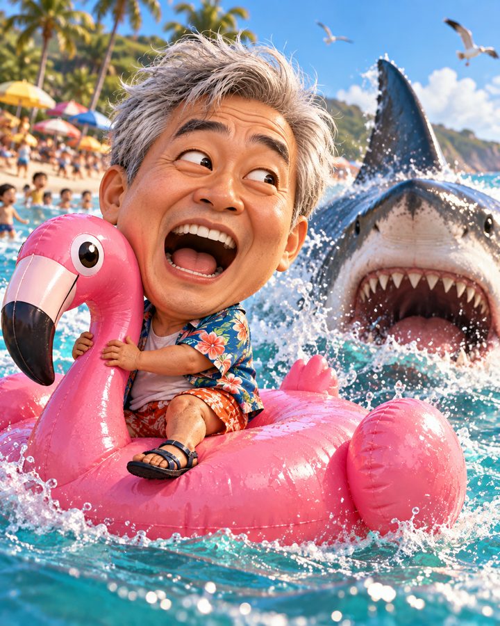상어 해변 패닉 3D 캐리커처 예시