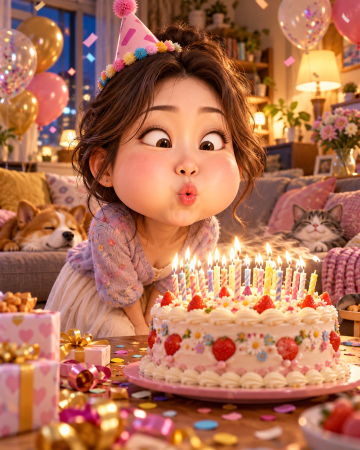 생일 촛불 3D 캐리커처 예시