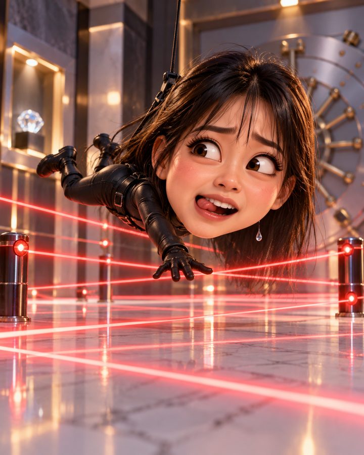 천장 와이어 잠입 3D 캐리커처 예시