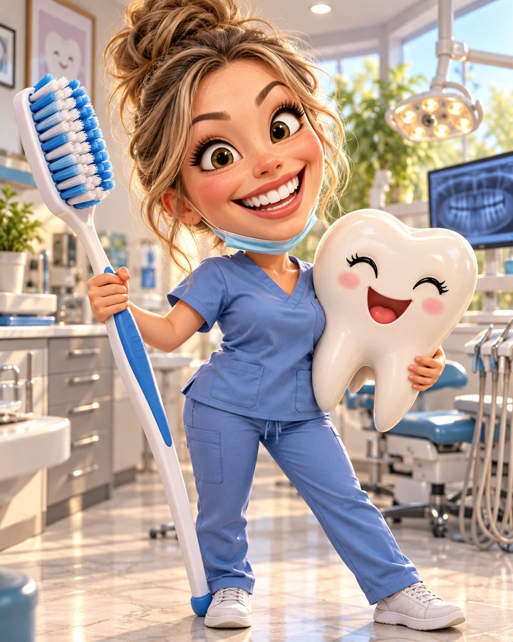 Dentist with a giant tooth — 3D caricature example