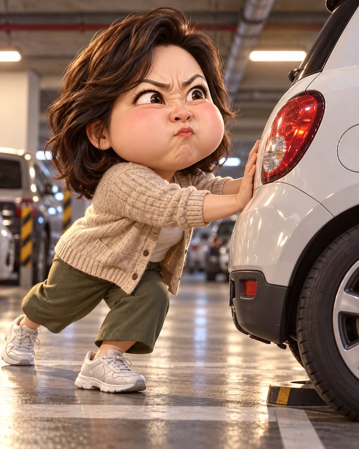 이중주차 밀기 3D 캐리커처 예시