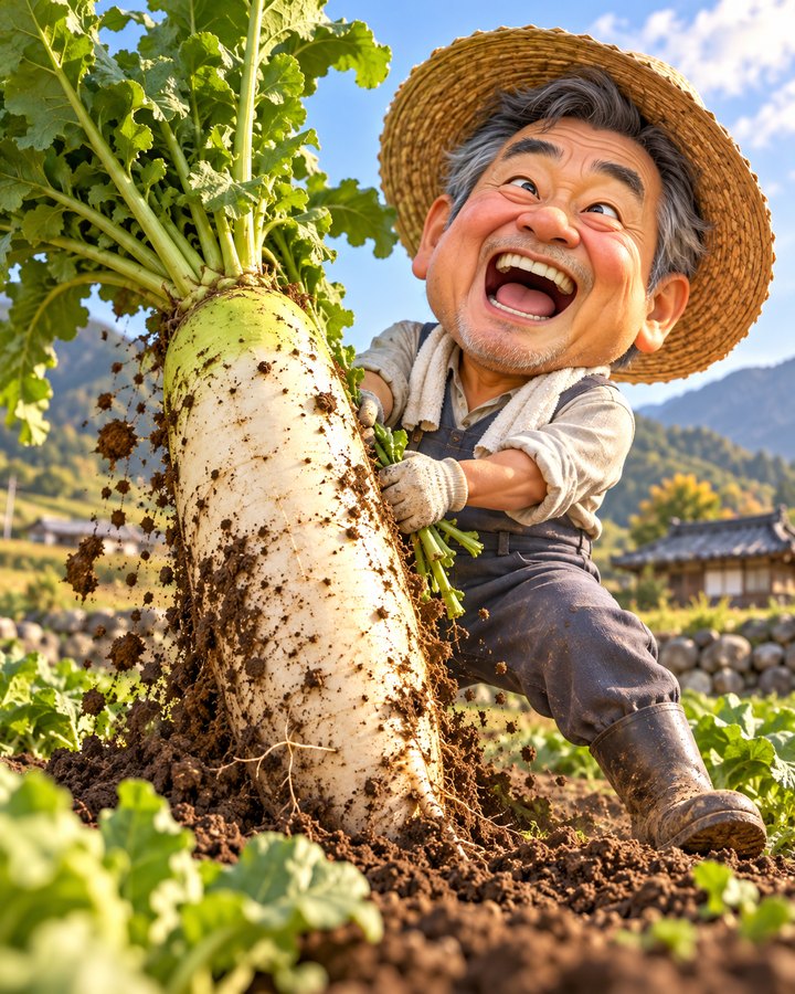 Giant radish harvest — 3D caricature example