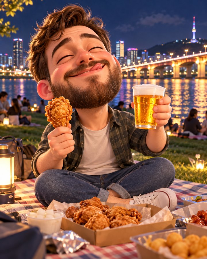 한강 치맥 3D 캐리커처 예시