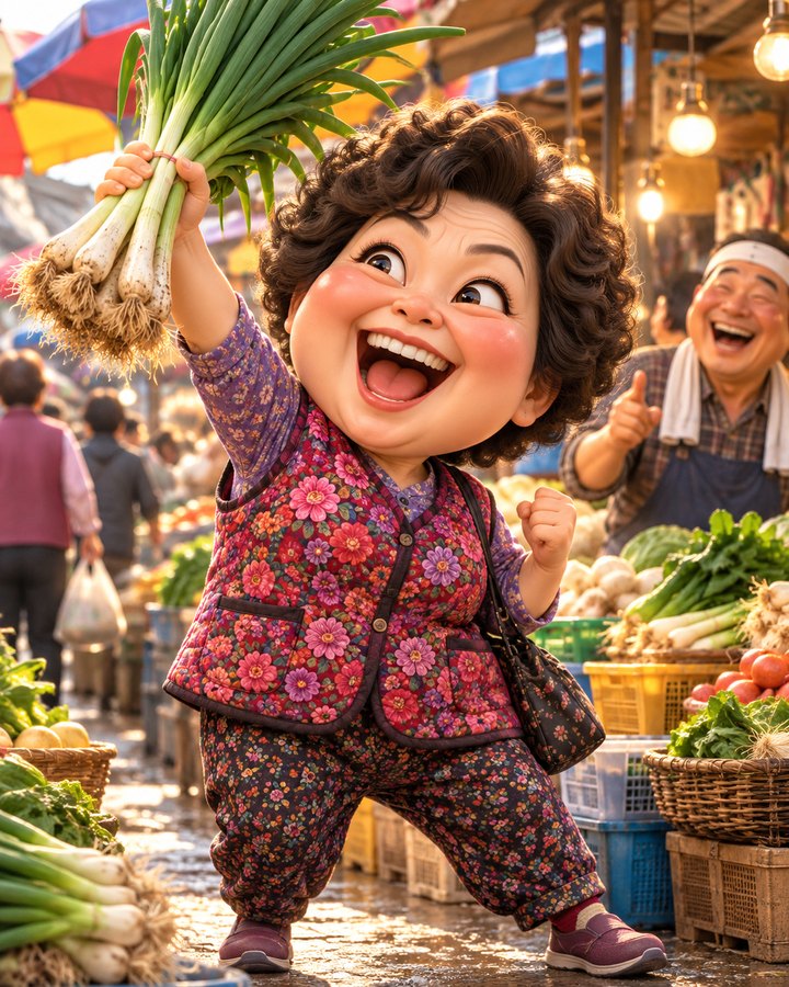 Regateo ganado en el mercado — ejemplo de caricatura 3D
