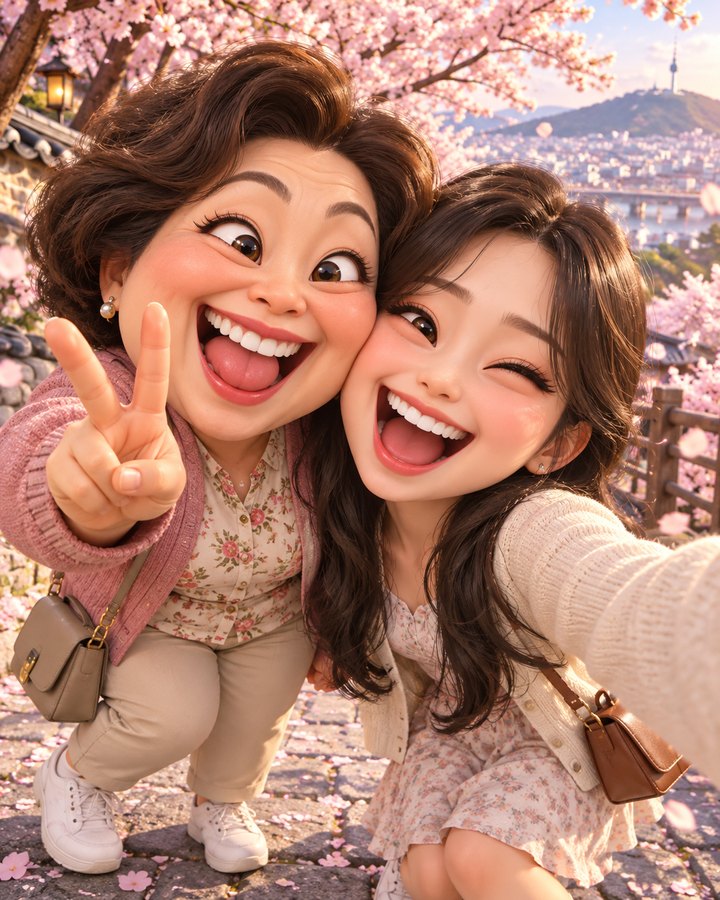 Selfie with mom — 3D caricature example