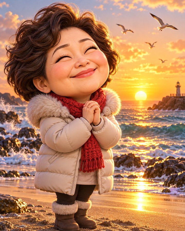New Year's sunrise wish — 3D caricature example