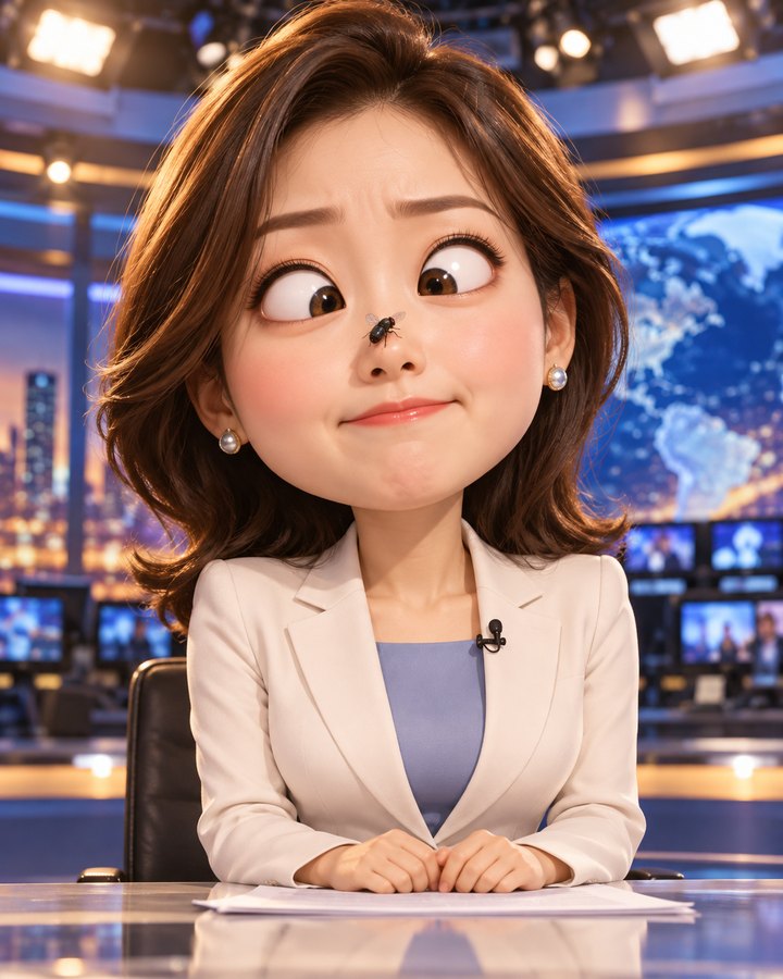 アナウンサーの放送事故の3D似顔絵の例