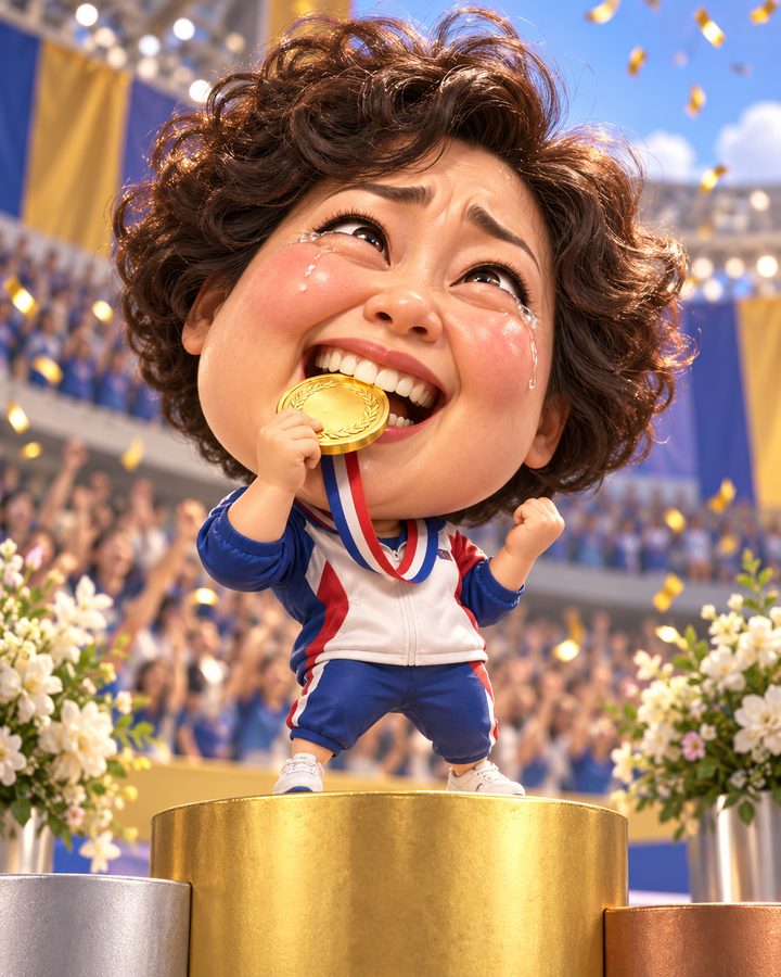 올림픽 시상대 3D 캐리커처 예시