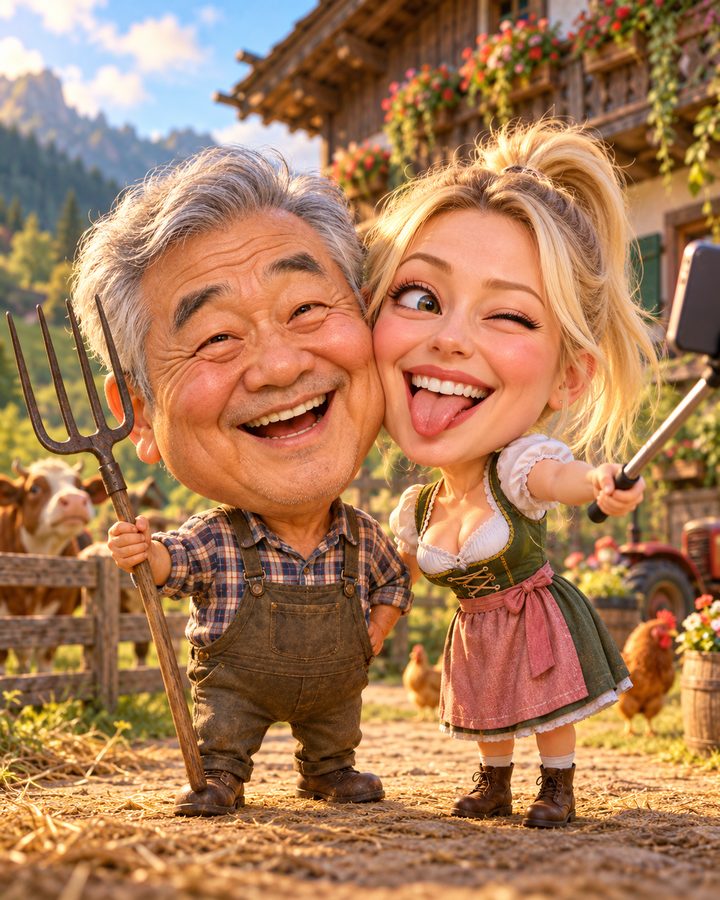 쇠스랑 농부 부부 3D 캐리커처 예시