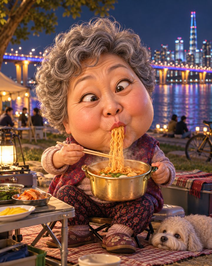 한강 라면 3D 캐리커처 예시