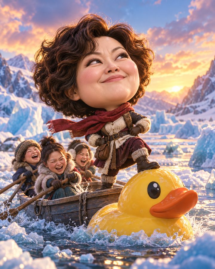 나룻배 위 영웅 3D 캐리커처 예시