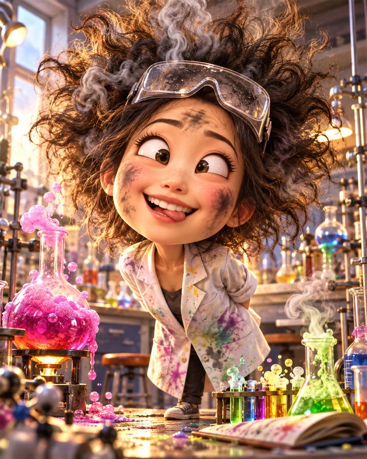 Lab experiment boom — 3D caricature example