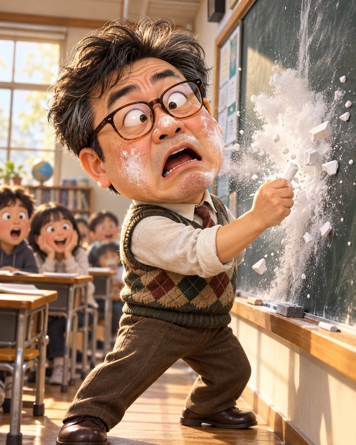 선생님 분필 폭발 3D 캐리커처 예시