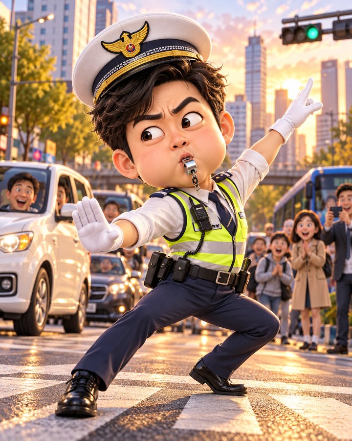 교통경찰 댄스 3D 캐리커처 예시