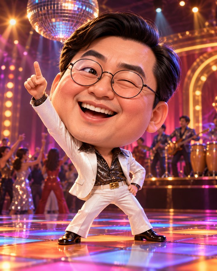 디스코 흰 정장 3D 캐리커처 예시